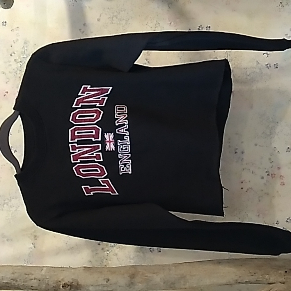 Cut cropped London graphic black crew neck women's sweatshirt size small